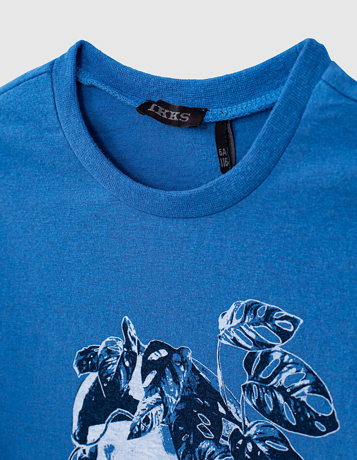 Camiseta azul medio orgánico calavera vegetal niño -2