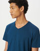 Hellblaues Herren-T-Shirt V-Ausschnitt geflammte Biowolle-4