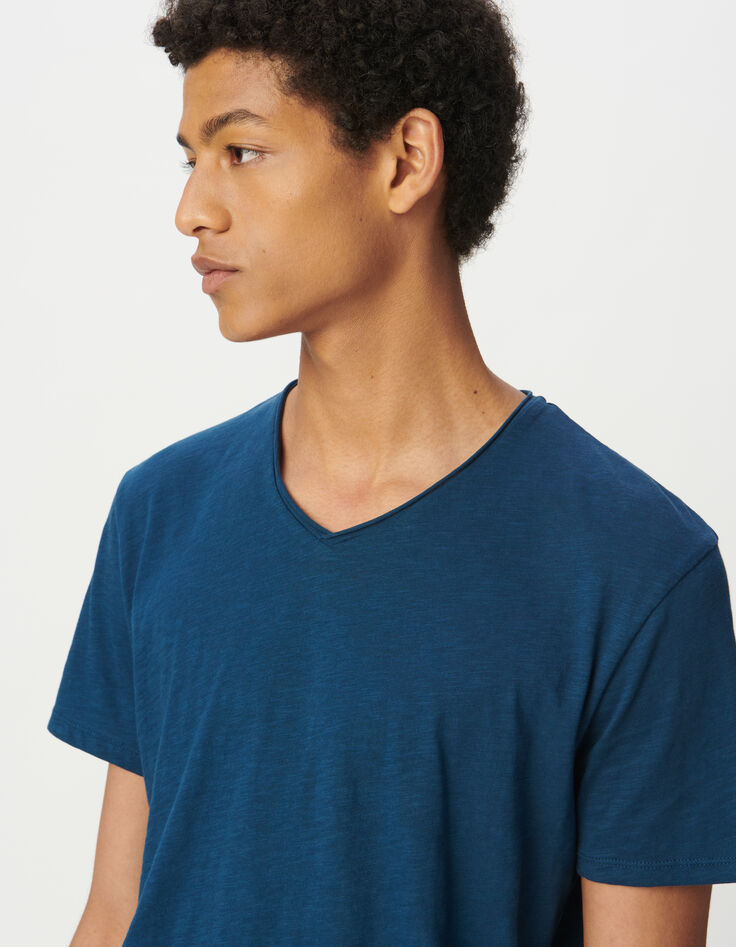 Hellblaues Herren-T-Shirt V-Ausschnitt geflammte Biowolle-4 Hellblaues Herren-T-Shirt V-Ausschnitt geflammte Biowolle-4