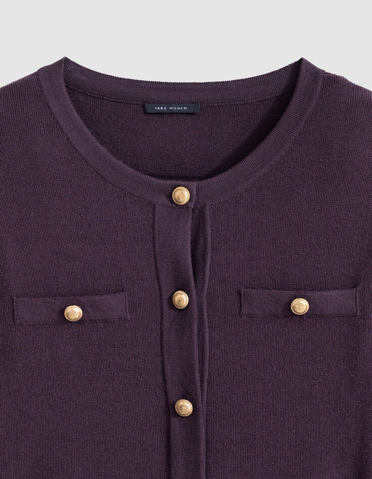Gebreide jurk met knoopsluiting in bordeauxrood Dames-2