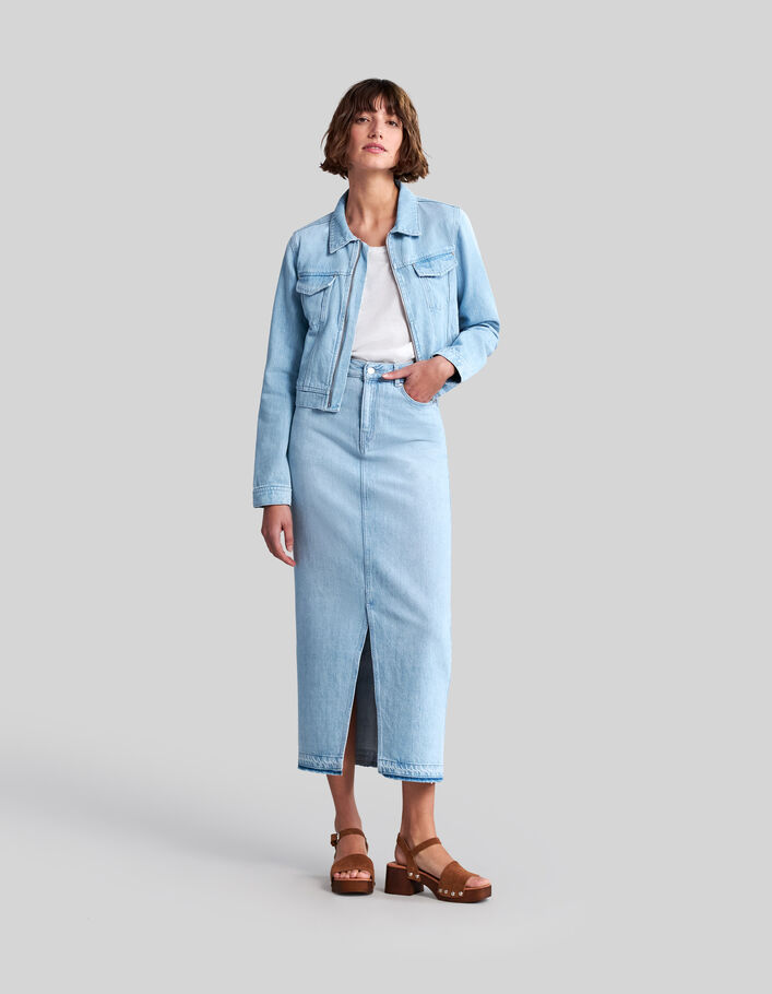Hellblauer Damen-Jeans-Midirock aus Bio-Baumwolle - IKKS
