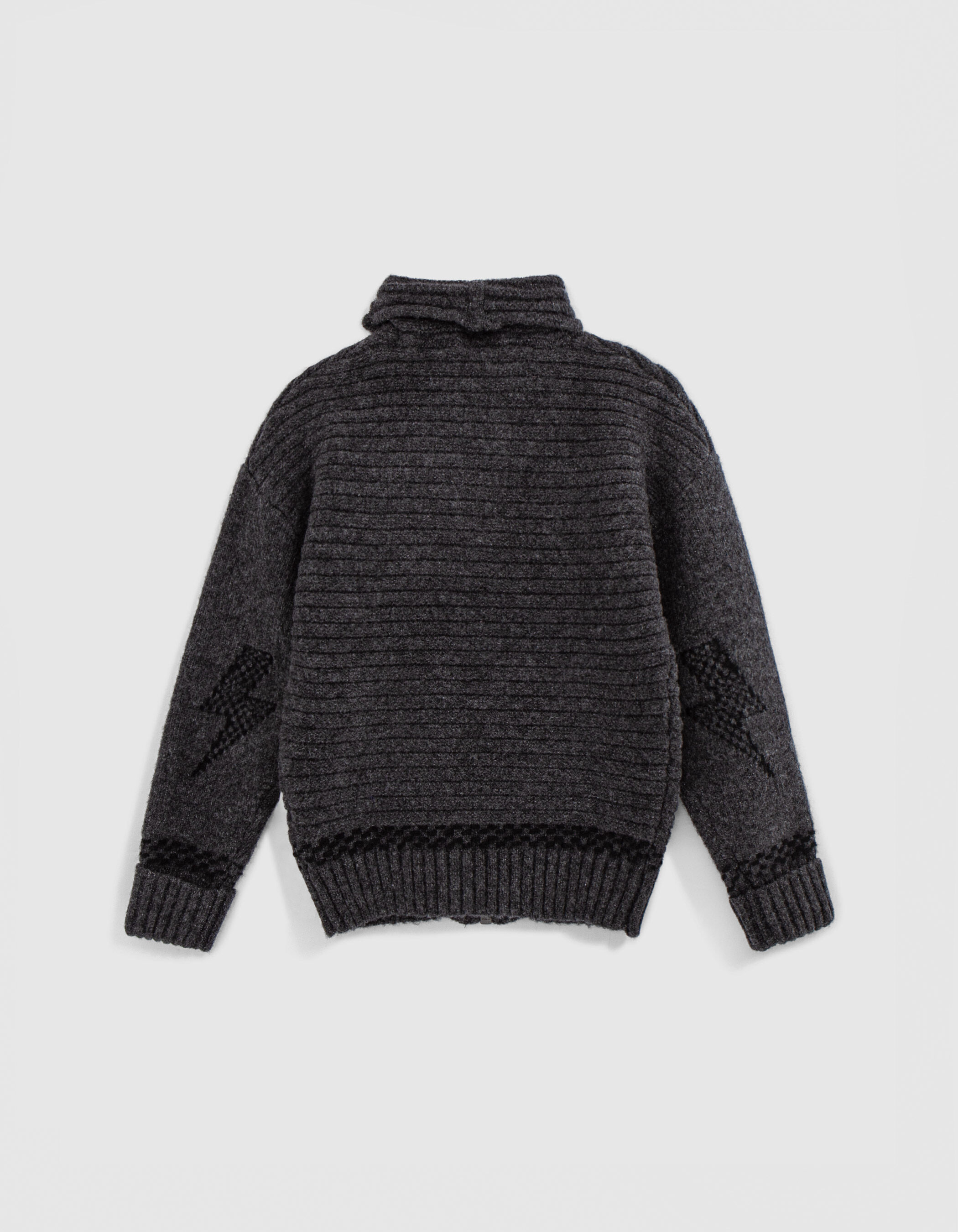 tricot comme des garcons Ｌ Cardigan gris tricot Intarsia éclairs et damier garçon