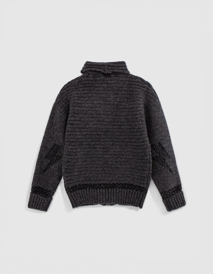 Boy's grey lightning, checkerboard Intarsia knit cardigan-3 Boy's grey lightning, checkerboard Intarsia knit cardigan-3