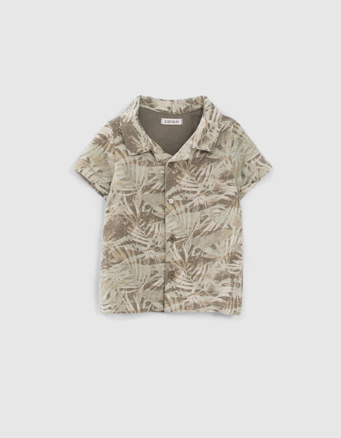 Baby boys’ khaki jungle print mixed fabric shirt - IKKS