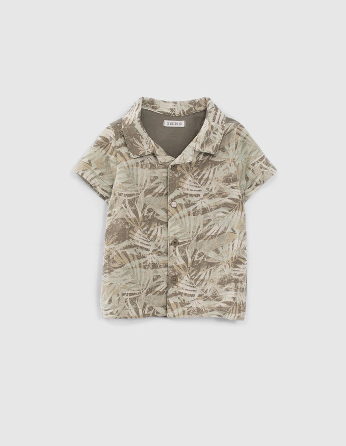 Kaki hemd in twee materialen jungleprint babyjongens - IKKS