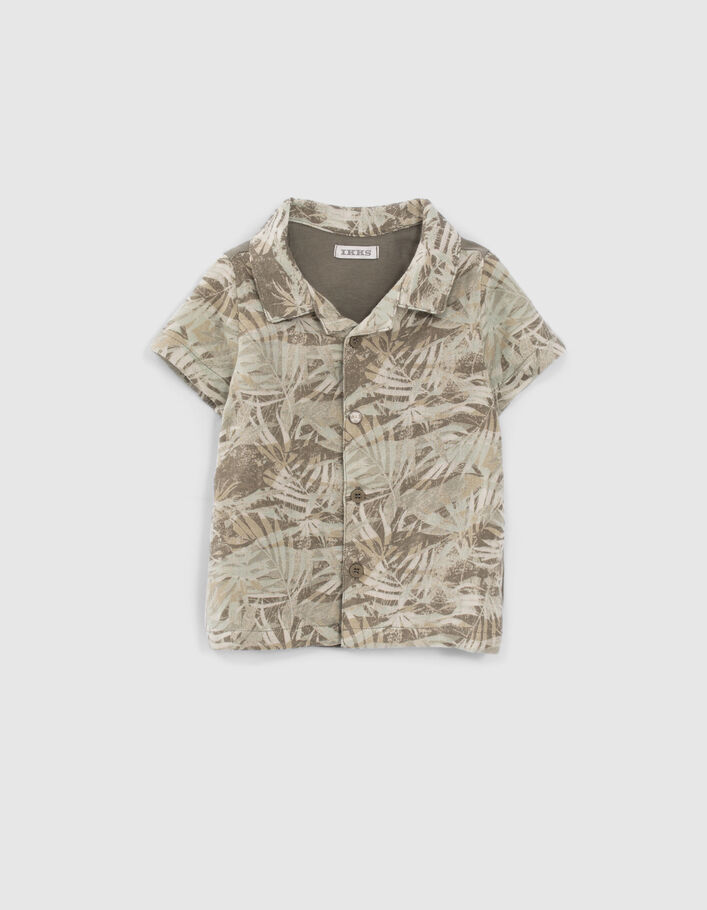 Baby boys’ khaki jungle print mixed fabric shirt - IKKS