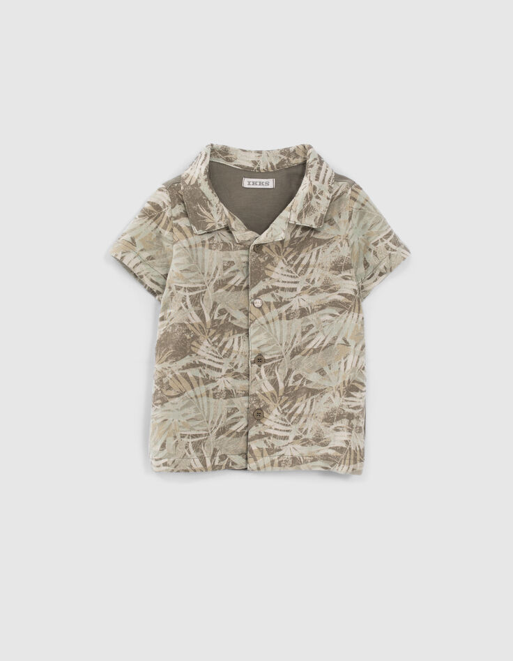 Baby boys’ khaki jungle print mixed fabric shirt-1