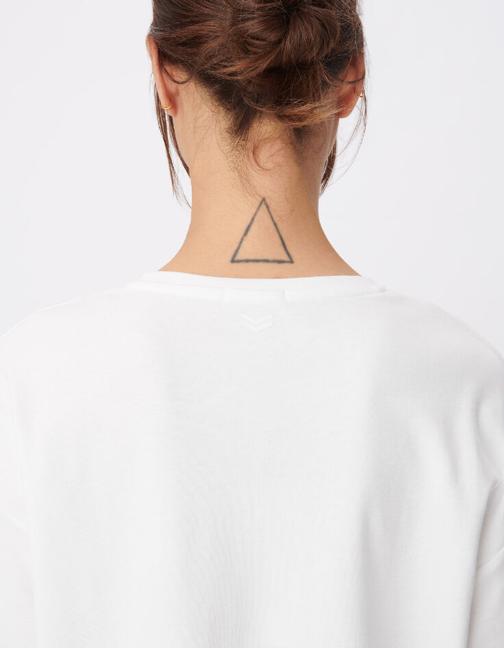 White round neck T-shirt with chevron embroidery for women-4