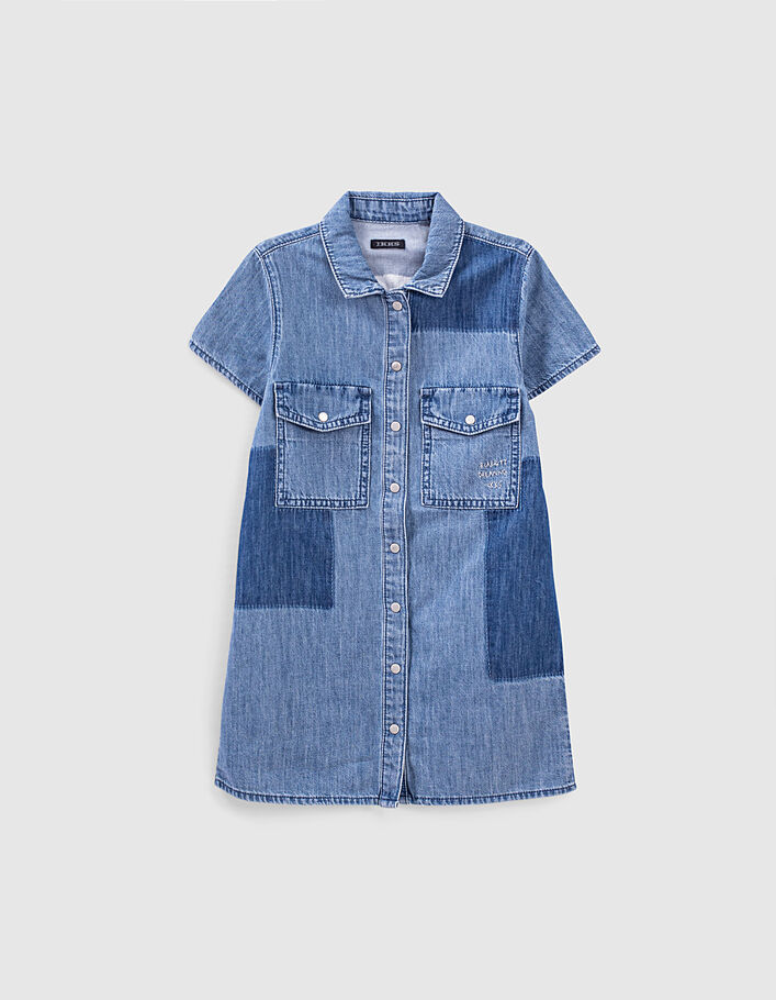 Mädchen-Hemdblusenkleid aus Jeansstoff in Stone Blue - IKKS