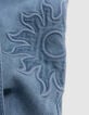 Blue maxi flowing jeans with embroidery on girls' sides-6