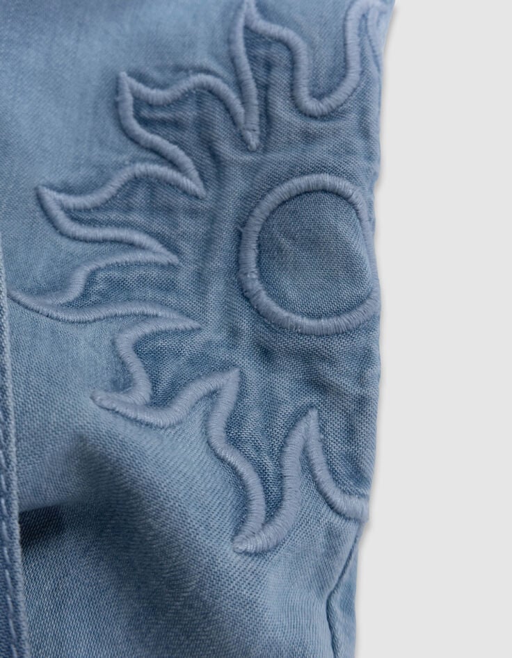 Blue maxi flowing jeans with embroidery on girls' sides-6