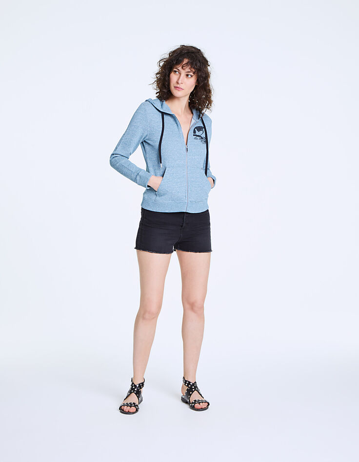 Sweat à capuche bleu visuel Los Angeles femme-6