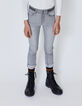 Jean slim light grey brod&eacute; sequins &agrave; la taille fille -1