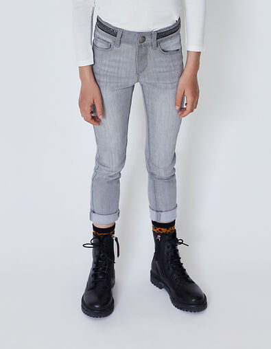 Jean slim light grey brod&eacute; sequins &agrave; la taille fille  - IKKS