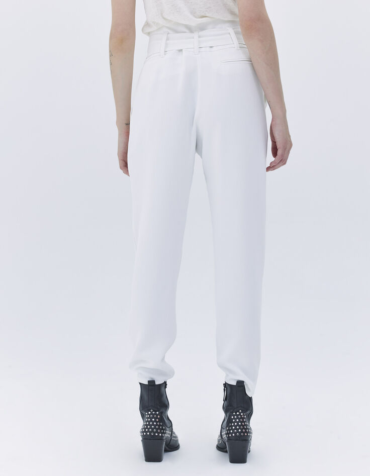 Gerade, cremeweiße Damenhose mit abnehmbarem Gürtel -3
