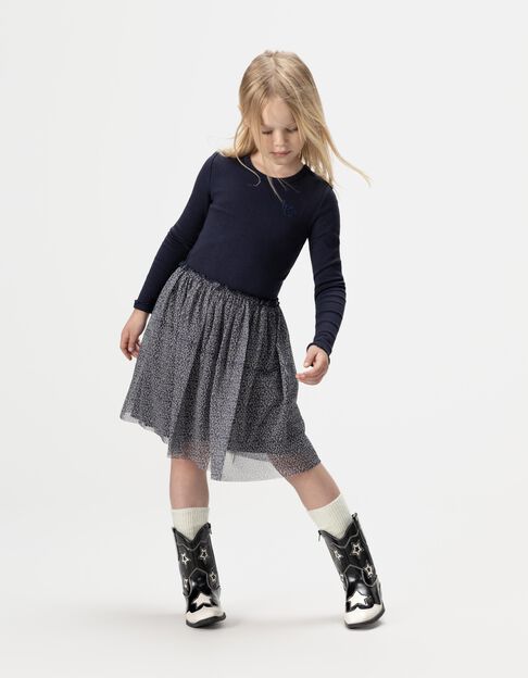 Girls’ navy and leopard-bow tulle mixed-fabric dress - IKKS