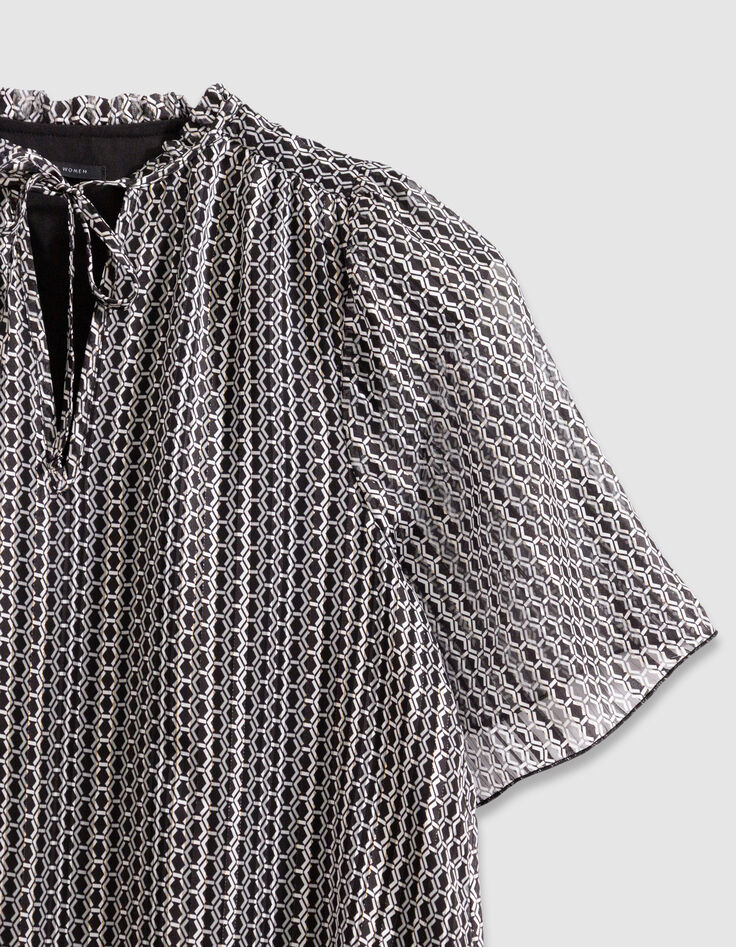 Robe noire imprim&eacute; graphique bicolore Femme-7