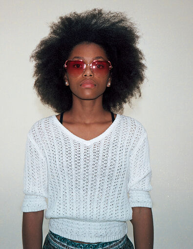 Cremeweißer Mädchenpullover mit Ajour-Strick - IKKS