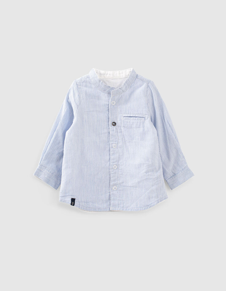 Baby boys’ white organic reversible shirt + blue stripes-2