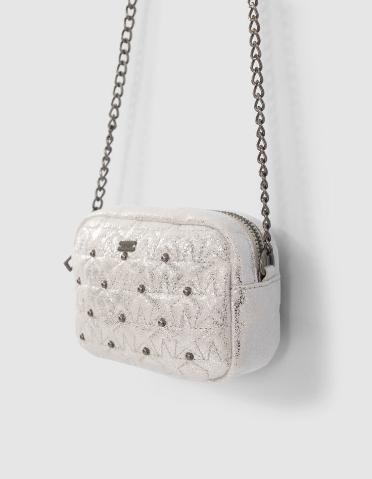Silberfarbene M&auml;dchenhandtasche mit Sternen und Nieten-5