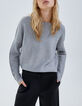 Grauer Damenstrickpullover mit U-Boot-Ausschnitt-4