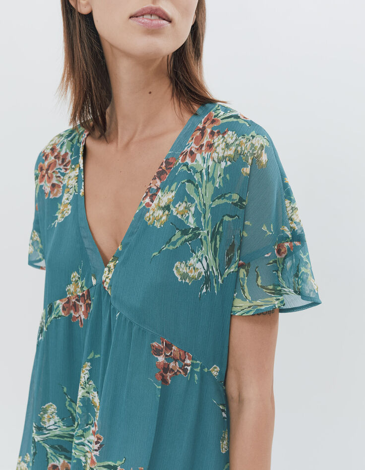 Robe émeraude voile recyclé imprimé bouquet de fleur femme-3 Robe émeraude voile recyclé imprimé bouquet de fleur femme-3