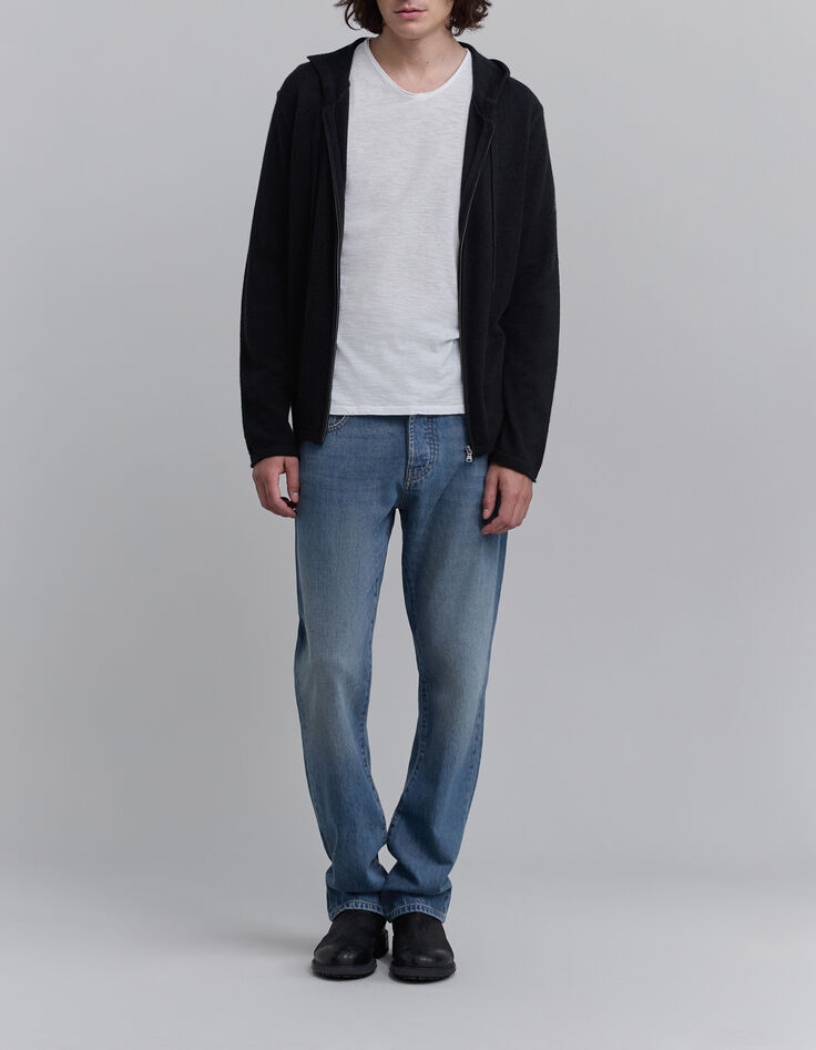 Cardigan noir zipp&eacute; &agrave; capuche 100% cachemire Homme-2