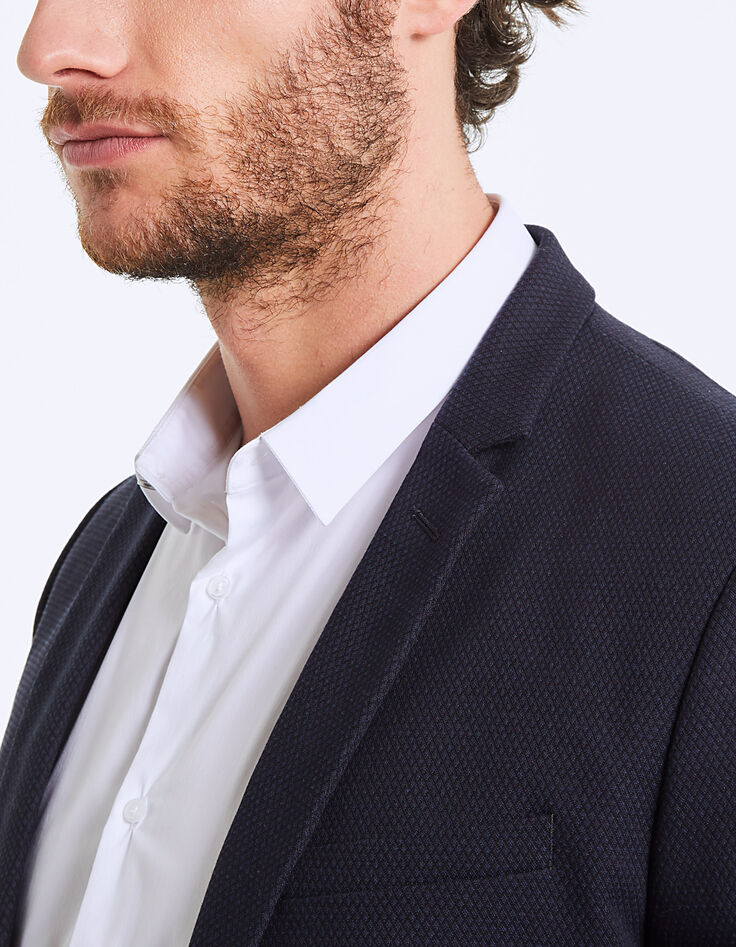 Marineblauer Herrensakko mit Rautenjacquard-4