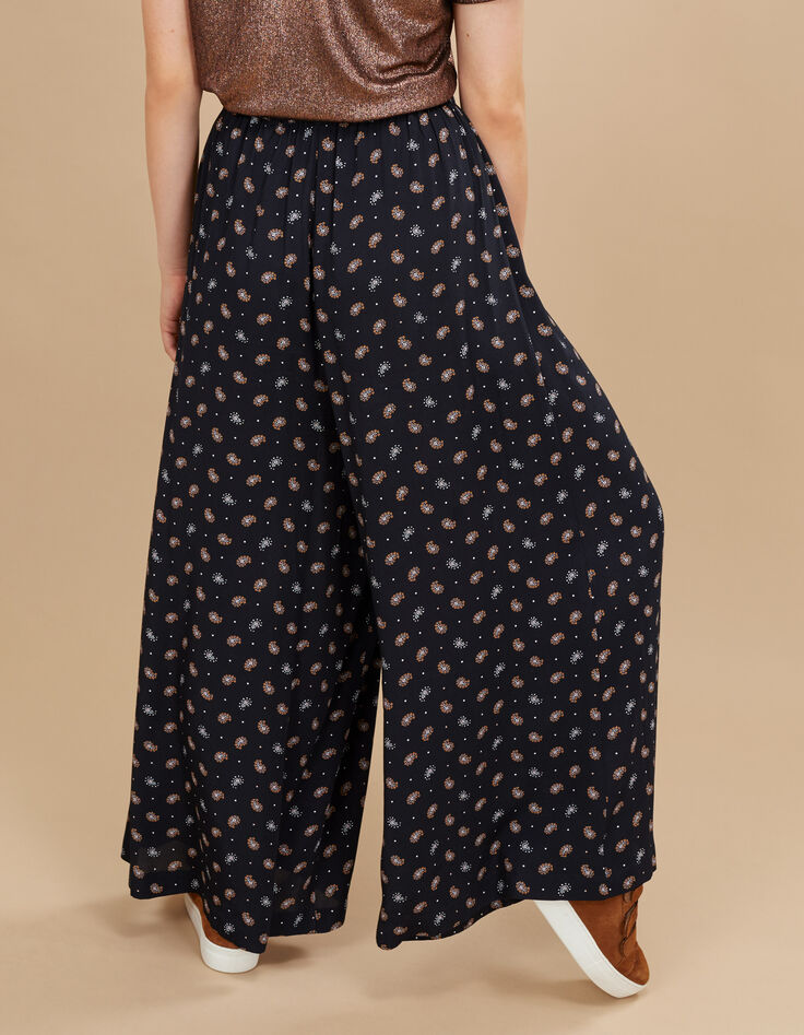 Pantalon large noir imprimé cachemire cravate I.Code-3