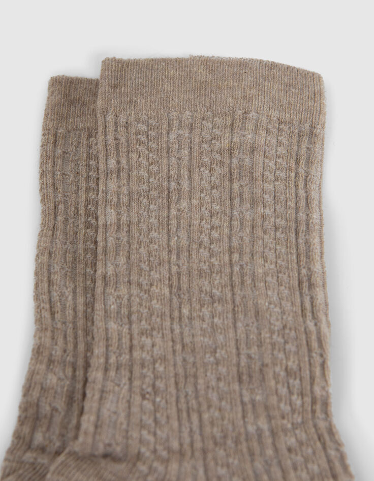Chaussettes noir, beige, gris tricot fantaisie Femme-4