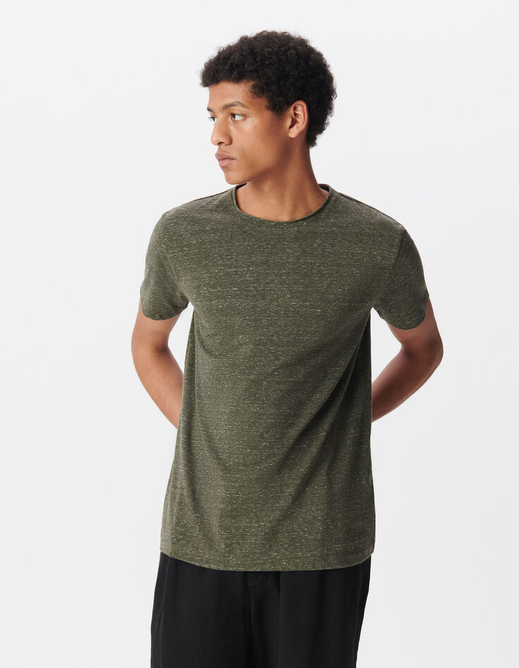 Men’s khaki semi-plain rolled neck T-shirt-2
