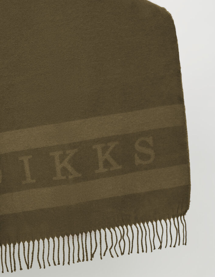 Women’s khaki IKKS jacquard motif fringed poncho - IKKS