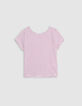 Weißes Mädchen-T-Shirt mit dünnen hellvioletten Streifen-1