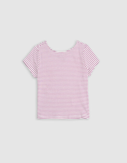 T-shirt blanc fines rayures violet clair fille - IKKS