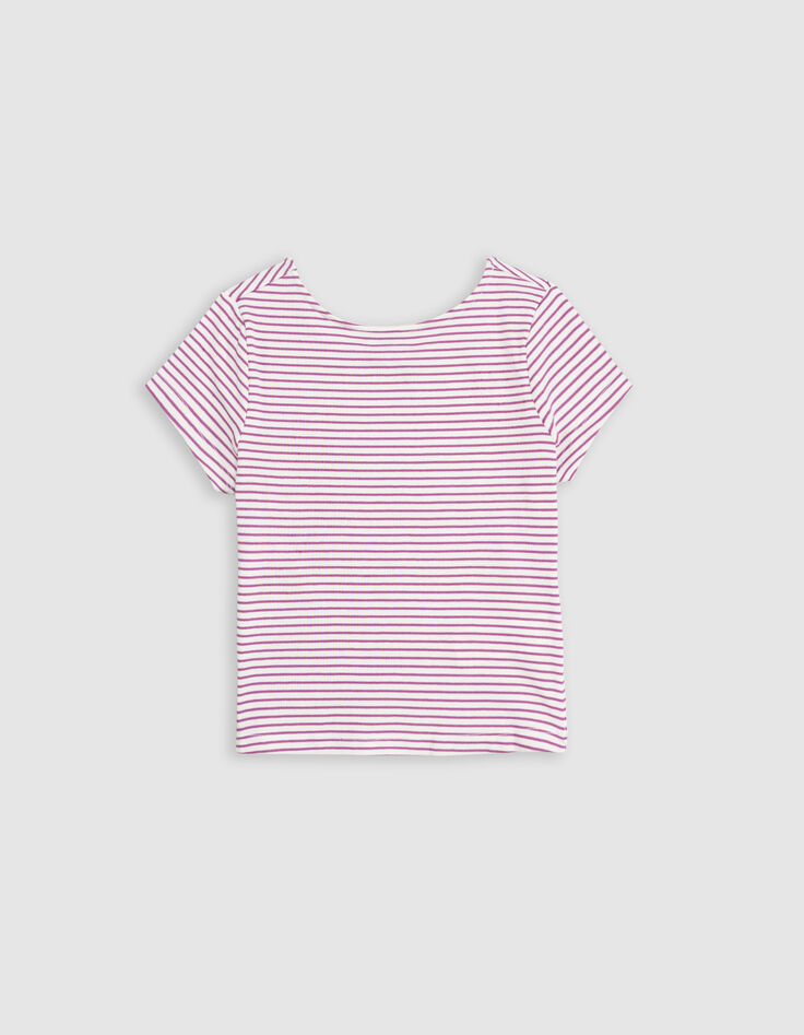 Weißes Mädchen-T-Shirt mit dünnen hellvioletten Streifen-1