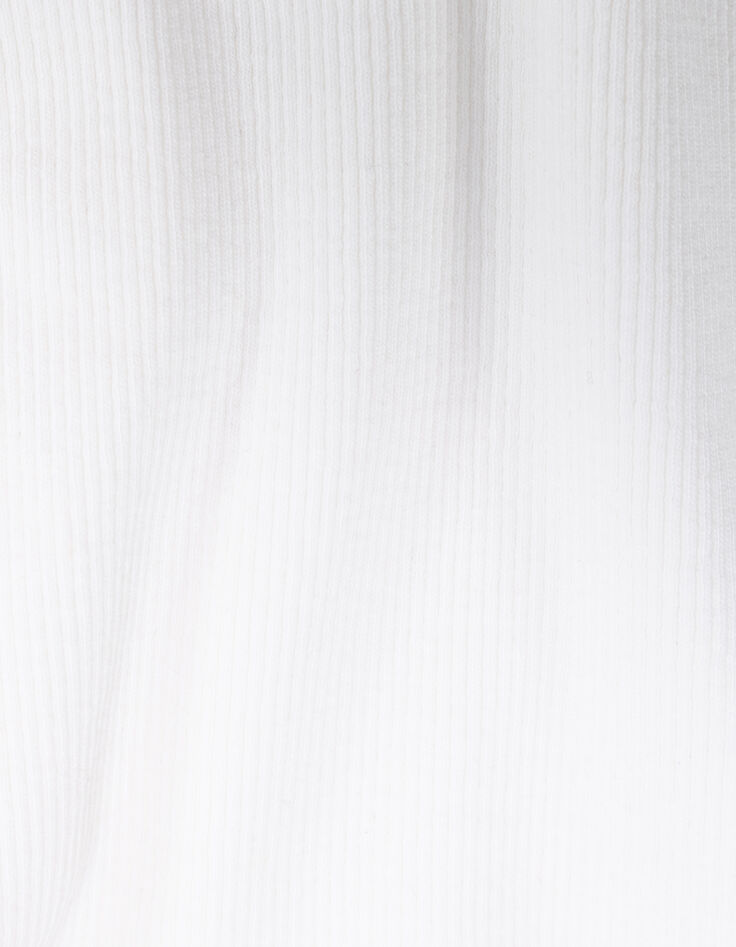 Ecru t-shirt met ribgebreide capuchon en meisjesboodschap-7