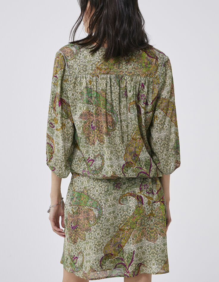 Cremeweißes Damenkleid mit Paisley-Print-2