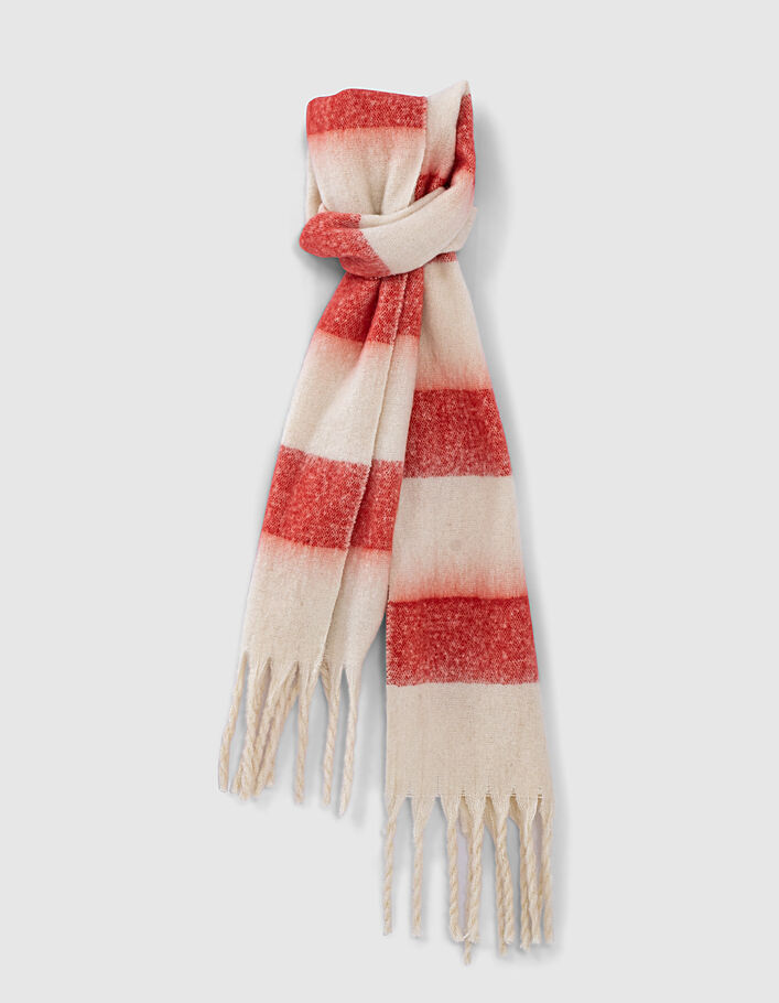 Women’s strawberry-colour striped thick scarf - IKKS