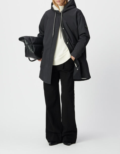 Women&rsquo;s black fur-lined hooded parka - IKKS