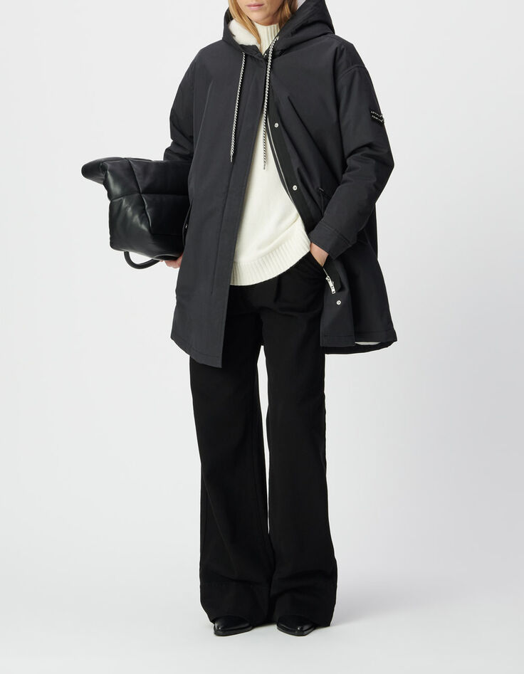 Parka noire fourr&eacute;e &agrave; capuche Femme-1