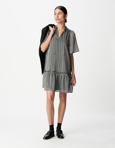 Tweekleurige zwarte jurk met grafische print Dames - IKKS