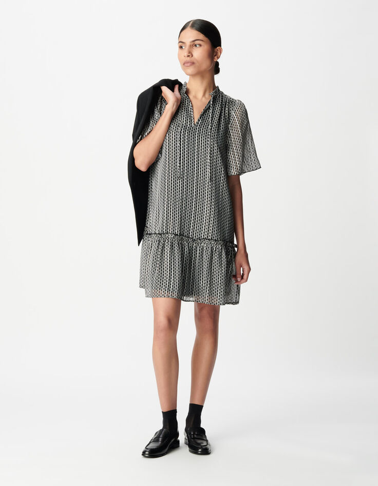 Tweekleurige zwarte jurk met grafische print Dames-1