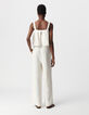 Ecru jumpsuit katoengaas met beige strepen-2