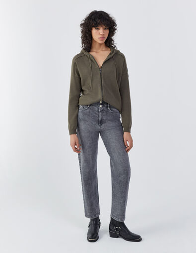 Cardigan capuche kaki chevron bijou et jeux de point femme - IKKS