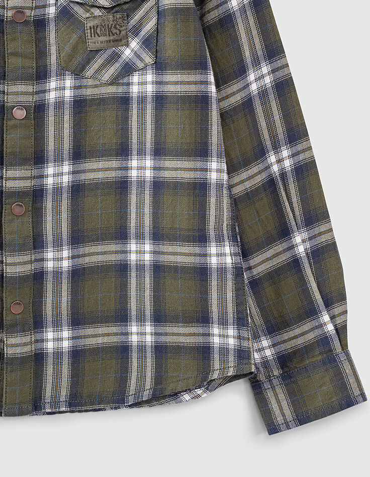 Boys’ khaki check shirt with print on back -4