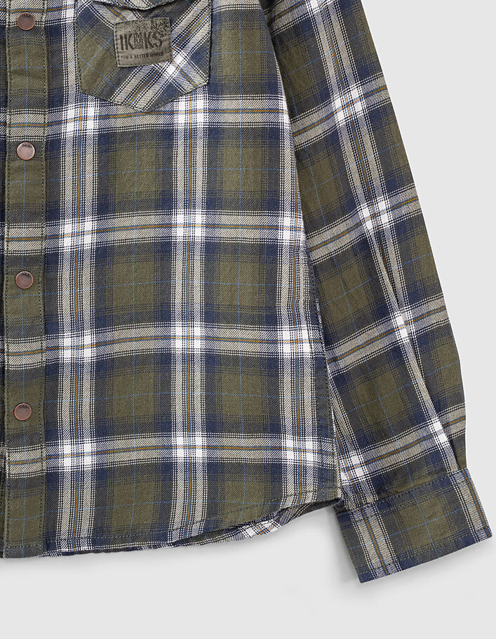Boys’ khaki check shirt with print on back  - IKKS