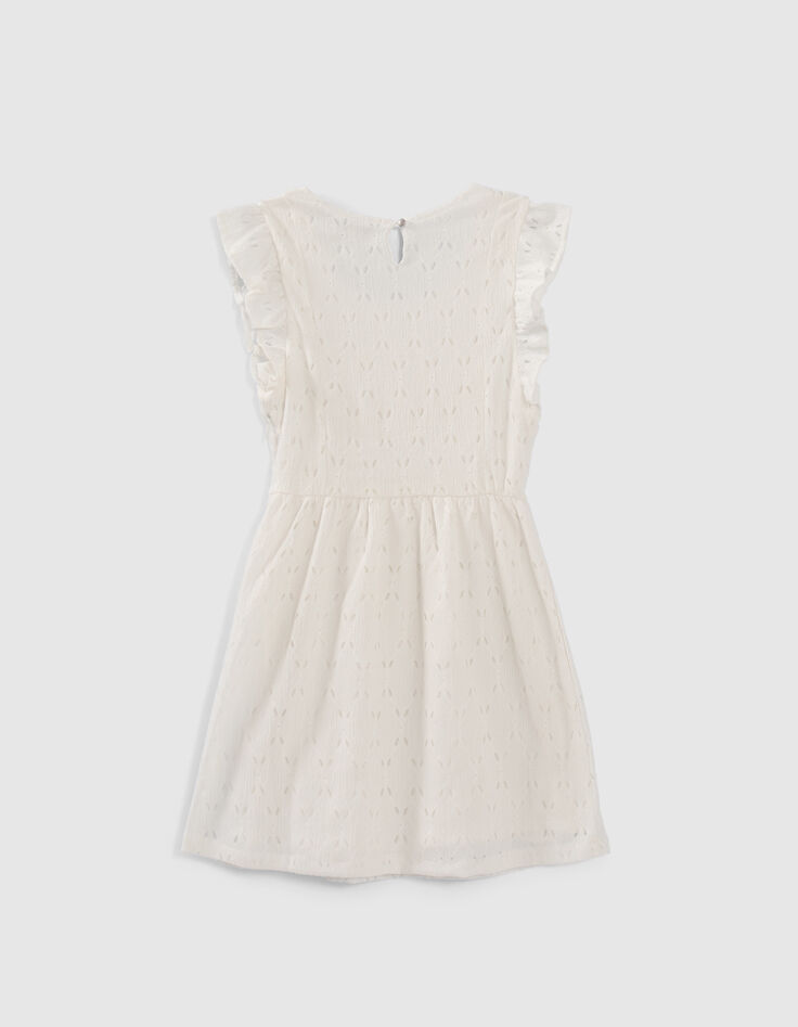 Cremewei&szlig;es M&auml;dchenkleid  mit Ajours-Spitze-2