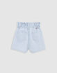 Short en jean blanc rayures bleues fille-6