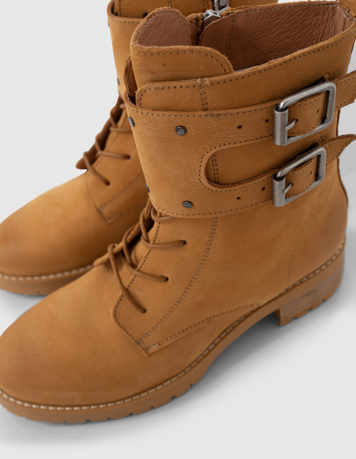 Women’s beige leather round-toed combat boots - IKKS