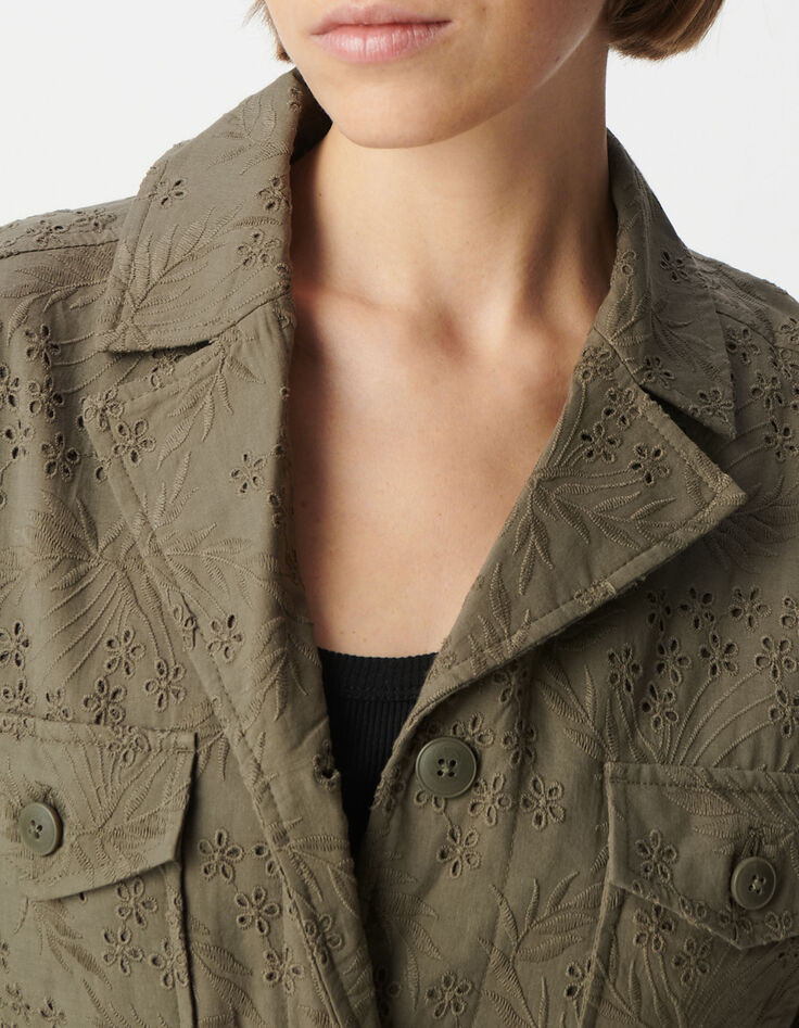 Veste saharienne kaki coton bio broderie anglaise Femme-6